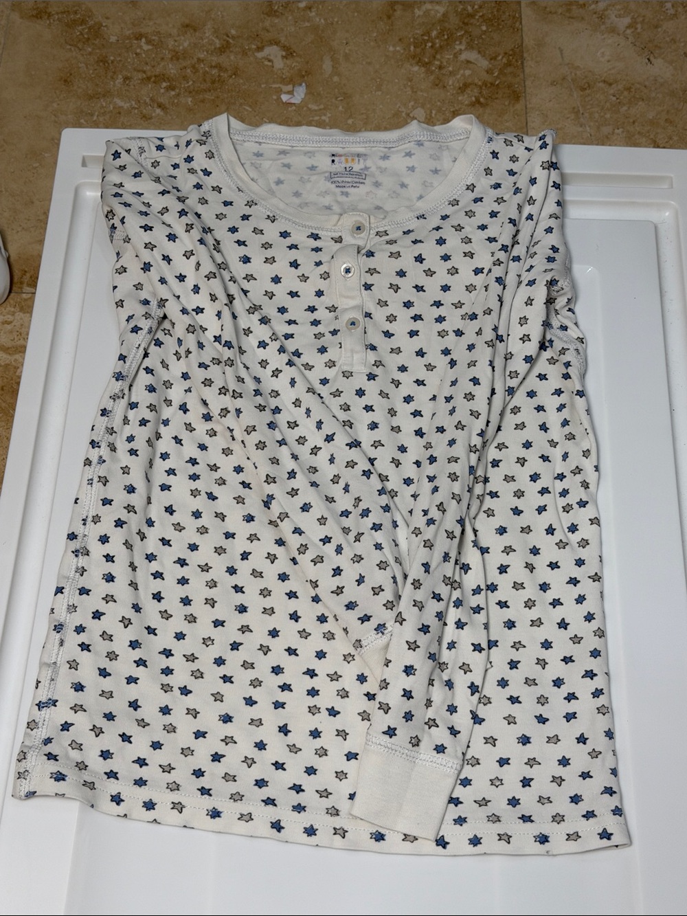 Roller Rabbit White Long-Sleeve Henley with Navy Star Print